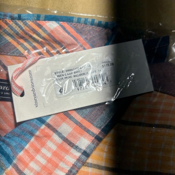 Vineyard Vines linen camp shirt size 14 NWT - Picture 5 of 9